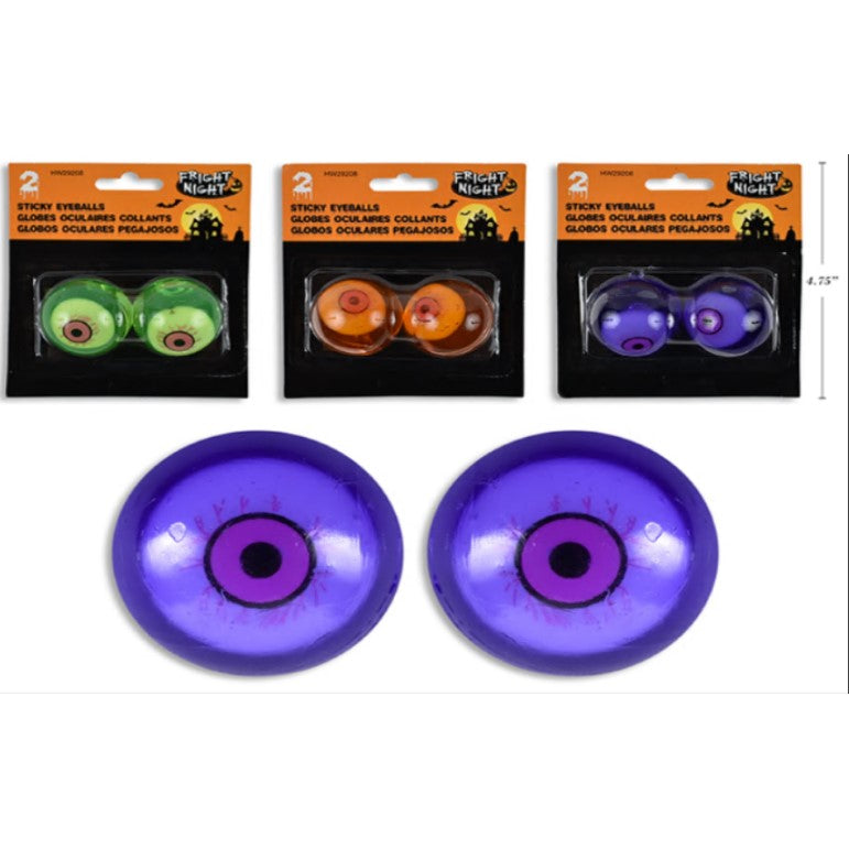1pack Hween Sticky Eyeballs 2pcs 3 Cols: Purple / Orange / Green
