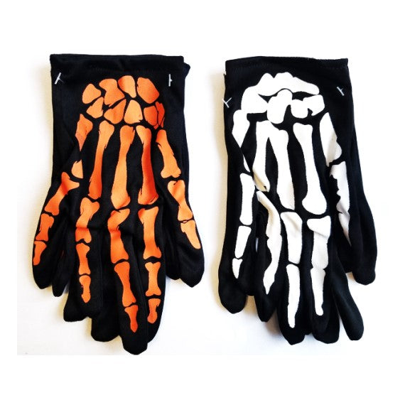 1pc Hween Gloves Skeleton Print 20cm 2 asst Cols