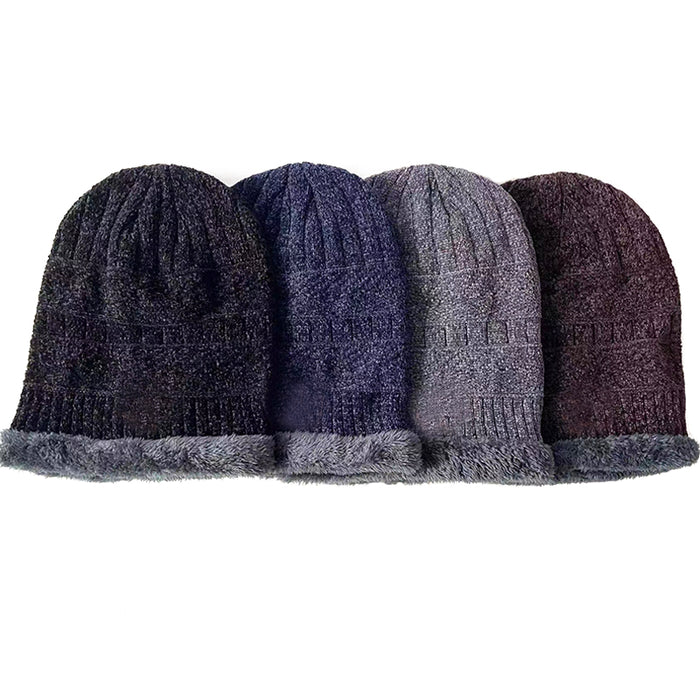 1pc KNIT BEANIE MEN'S 4COLS CHENILLE