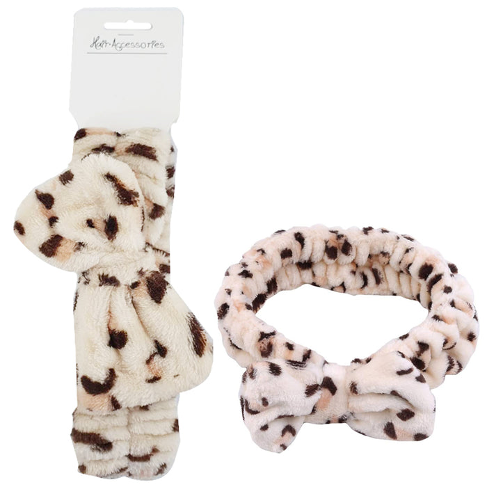 1pc HAIR BAND W/BOW FLUFFY LEOPARD