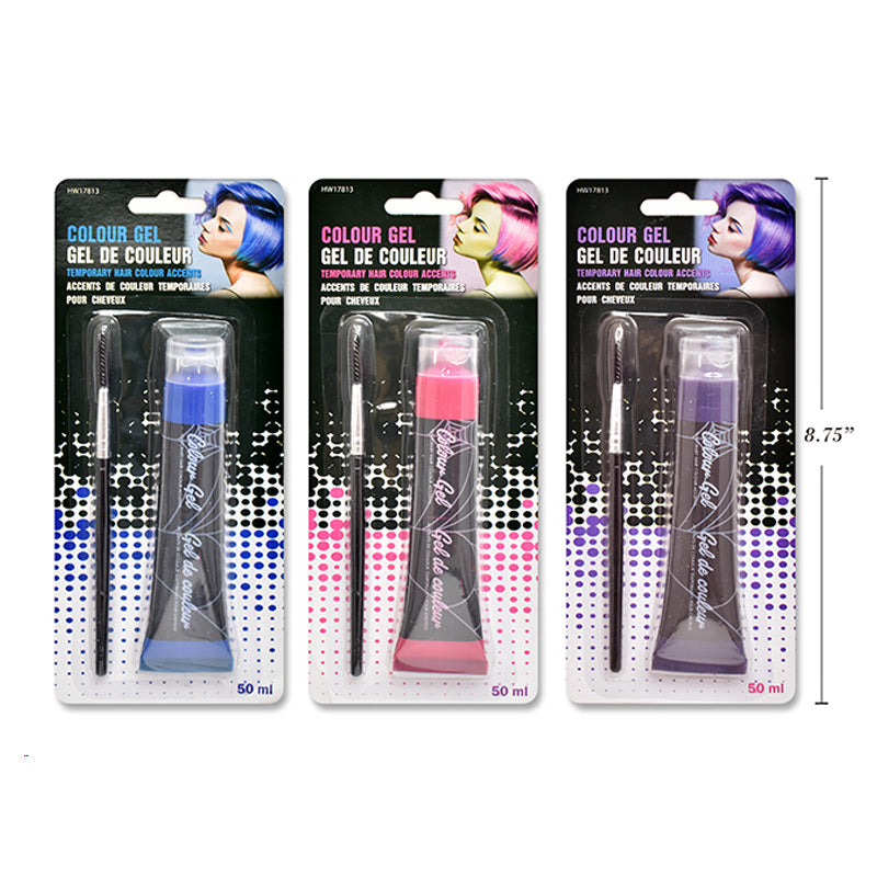 1pc Temporary Hair Colour Gel w/Applicator Brush 3 Asst.Cols 50ml