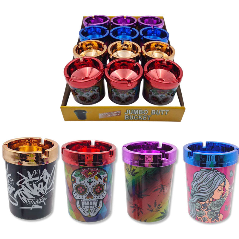 1pc Ashtray - Butt Bucket Electroplated Cover Assorted Designs