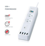 2 Outlet Surge Protected USB Powerboard