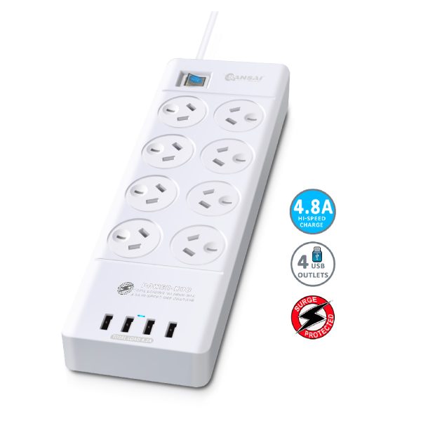 8 Outlet Surge Protected USB Power Board