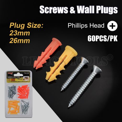 1pack Screws & Wall Plugs 60pcs/pk