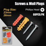 1pack Screws & Wall Plugs 60pcs/pk