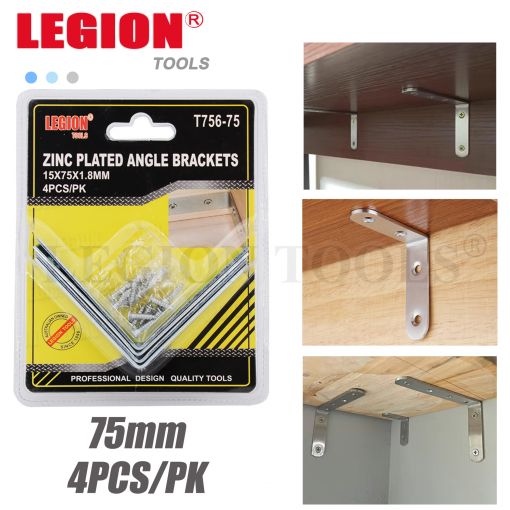 1pack Zinc Plated Angle Brackets 75mm 4pcs/pk