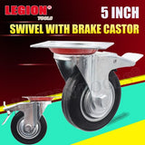 Castor Wheel 5 Inch (125mm) Swivel Plate W/Brake B/Rubber