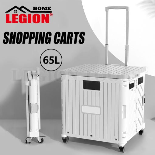 Foldable Shopping Trolley Basket With Cover 65L