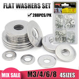 1pack Flat Washers 3/4/6/8MM 288Pcs/Set