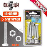 Bolts/Nuts & Washers 10x50mm 5set/pk