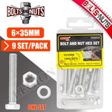 1pack Bolts/Nuts & Washers 6x35mm 9set/pk