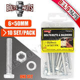 1pack Bolts/Nuts & Washers 6x50mm 10set/pk