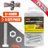 1pack Bolts/Nuts & Washers 8x40mm 8sets/pk