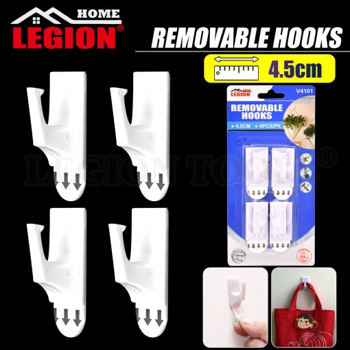 1pack Removable Hooks White 4pcs 4.5x2.5cm (Holding Weight 700g)