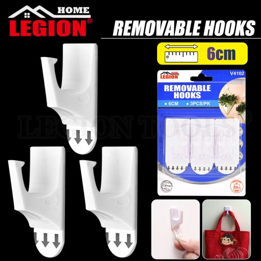 1pack Removable Hooks White 3pcs 6x3.3cm (Holding Weight 1kg)