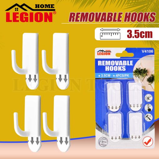 1pack Removable Hooks White 4pcs 3.5x2.2cm (Holding Weight 500g)