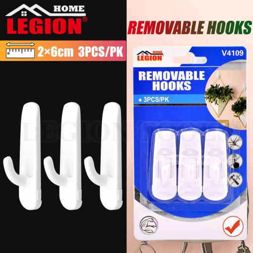 1pack Self Adhesive 2 Part Hooks 3pcs 6x2cm (Holding Weight 500g)