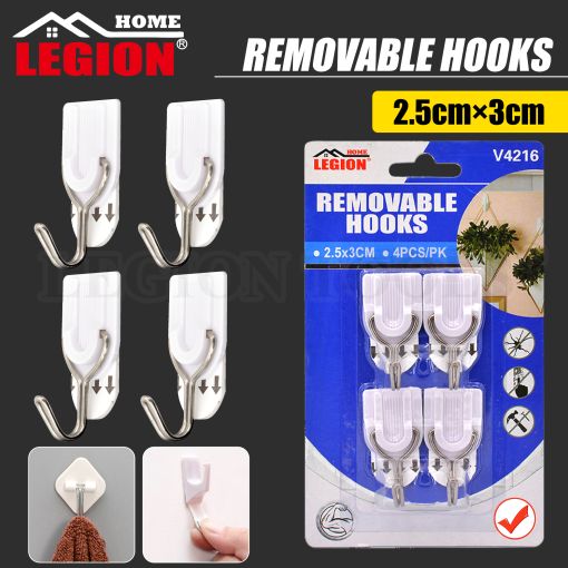 1pack Removable Hooks White 4pcs 3x2.5cm (Holding Weight 300g)