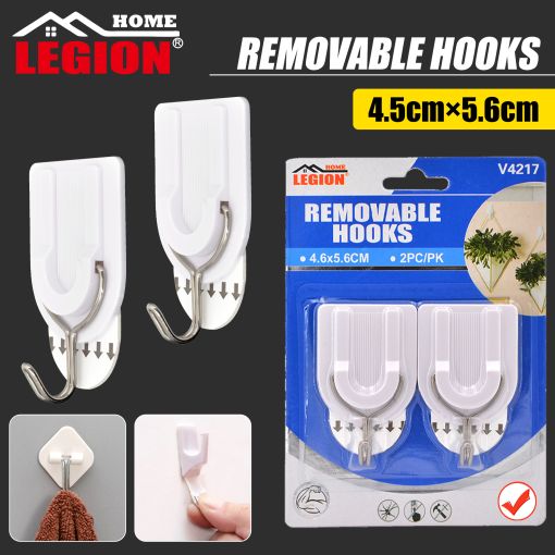 1pack Removable Hooks White 2pcs 5.6x4.6cm (Holding Weight 1kg)