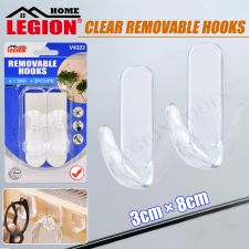 Removable Hooks Clear 2pcs 8x3cm (Holding Weight 1.5kg)