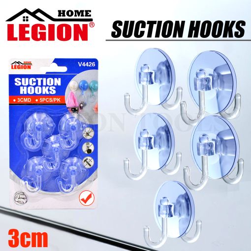 1pack Suction Hooks Clear 5pcs Round 3cm Holding Weight 500g