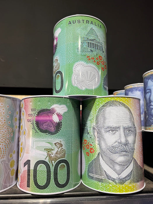$100 MEDIUM Dollar Note Money Tin Australian Box Jar Piggy Bank Coin