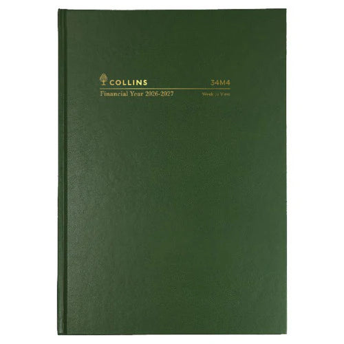 Collins Casebound Financial Year Diary 2026-2027 A5 Week To A View Green