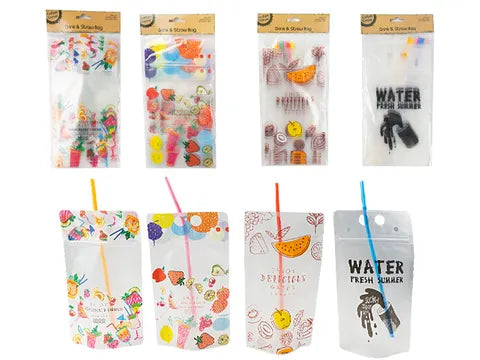 1pack DRINK & STRAW BAG/6pcs 350ML Assorted Designs