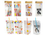 1pack DRINK & STRAW BAG/6pcs 350ML Assorted Designs