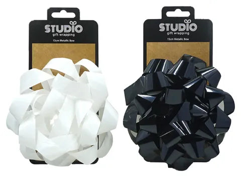 1pack - 15CM METALLIC BOW - BLK + WHITE ASS Color