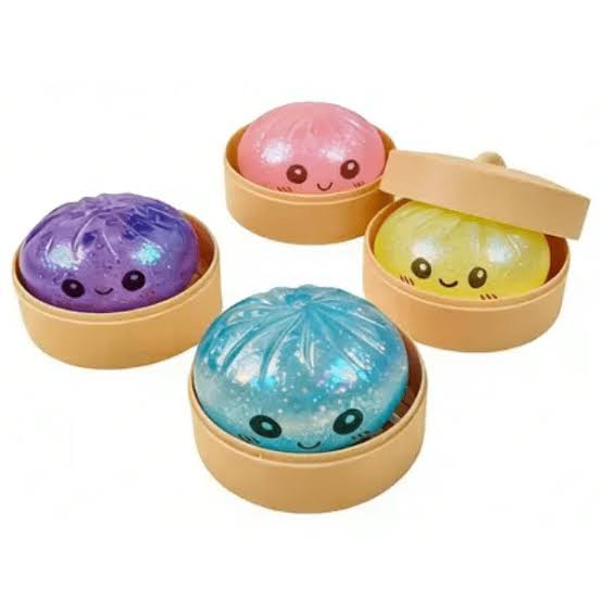 1pc Squishy Squeeze - Dumpling Series Glitter with Steamer Basket - Ø8.5cm - Assorted Colours