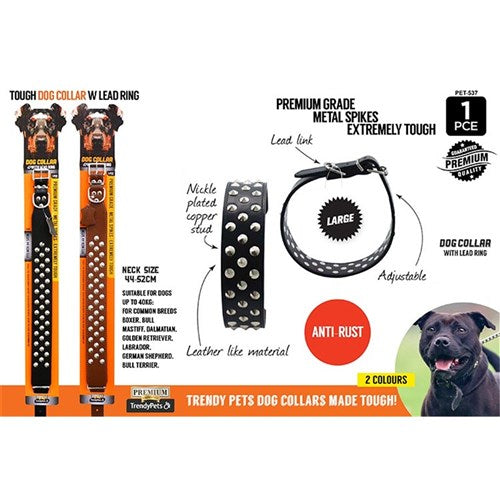 1pce Dog Collar w/Spikes-40mmx60cm-2Col