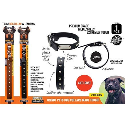 1pce Dog Collar w/Spikes-40mmx65cm-2Col