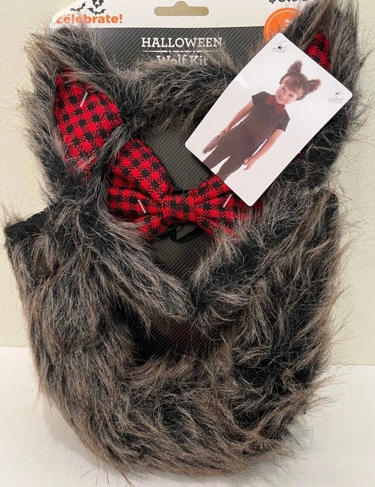 1pack Hween Buffalo Plaid Plush Wolf Disguise Kit s/3 Headband /Bow Tie /Tail