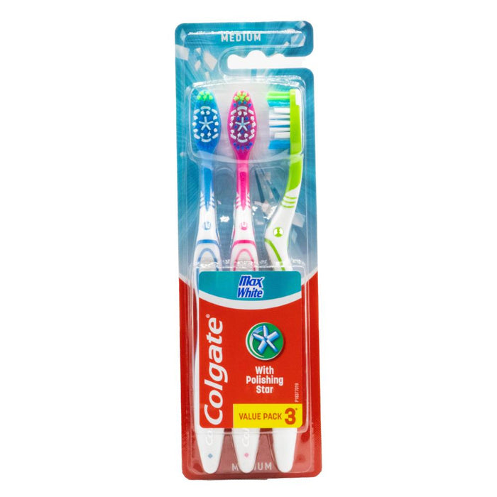 COLGATE PK3 TOOTHBRUSH MAX WHITE WITH POLISHING STAR MEDIUM