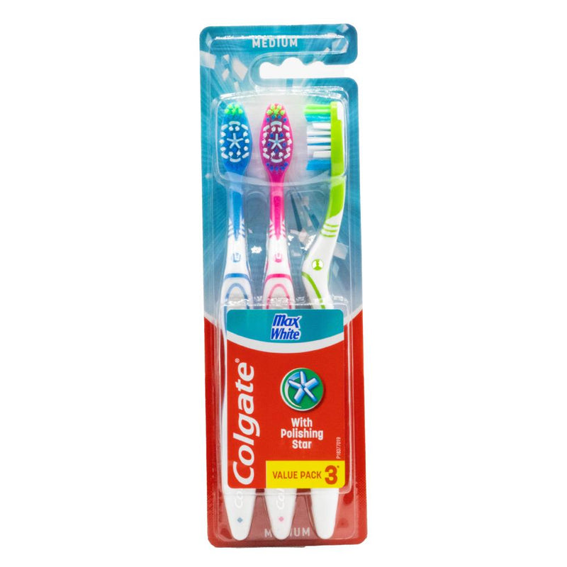 1pack COLGATE Pcs3 TOOTHBRUSH MAX WHITE WITH POLISHING STAR MEDIUM