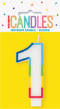 1 - Birthday Candle Numeral Candle Rainbow Border Age