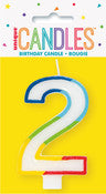 2 - Birthday Candle Numeral Candle Rainbow Border Age