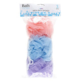 1pack Sponge Bath Mesh Pcs 3 Asstd Cols Pink Blue White