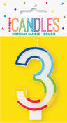 3- Birthday Candle Numeral Candle Rainbow Border Age