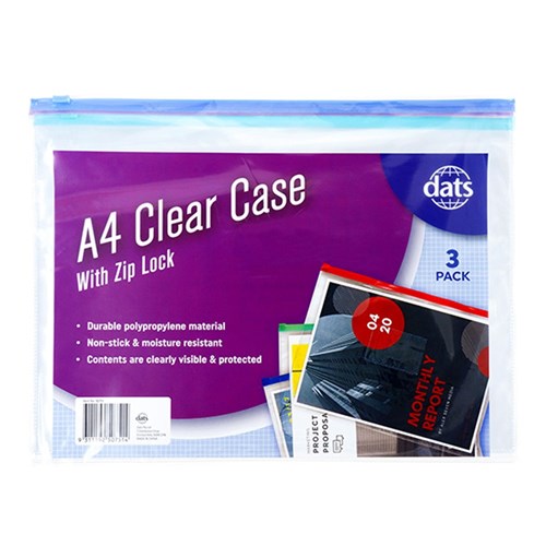 Case Zip A4 Clear 3pcs