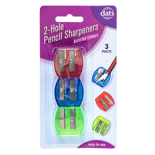 1pack Sharpener Pencil 2 Hole 3pcs Mixed Cols