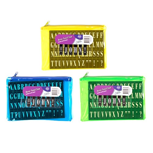1pc Pencil Case Name 1 Zip PVC Assorted Fluro Colors