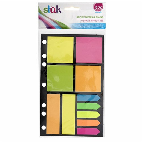 1pack Note Sticky Mixed Shapes Sizes 25 Sheets x 11pads Total 275sh