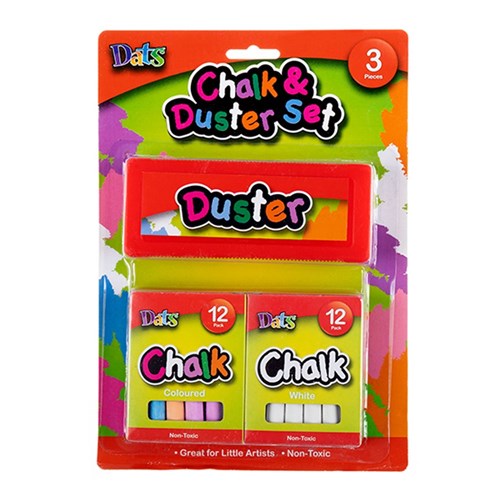 1pack Chalk Set Incl 12pc White 12pc Coloured 1pc Duster