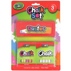 Chalk Set 3pc 12 x White + 12 x Colored + 1 x Duster