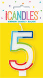 5 - Birthday Candle Numeral Candle Rainbow Border Age