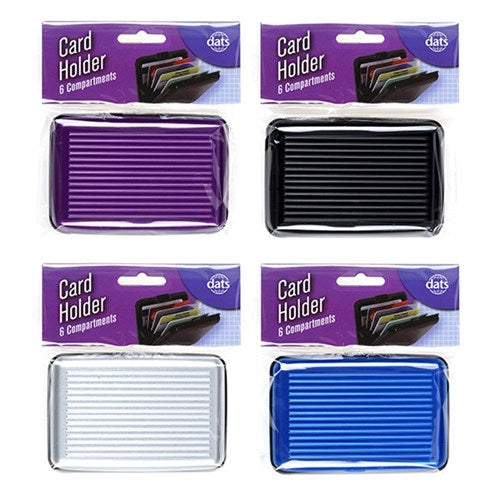 1pc Card Holder Aluminum Case w 6 Compartments 4 Assorted Colors
