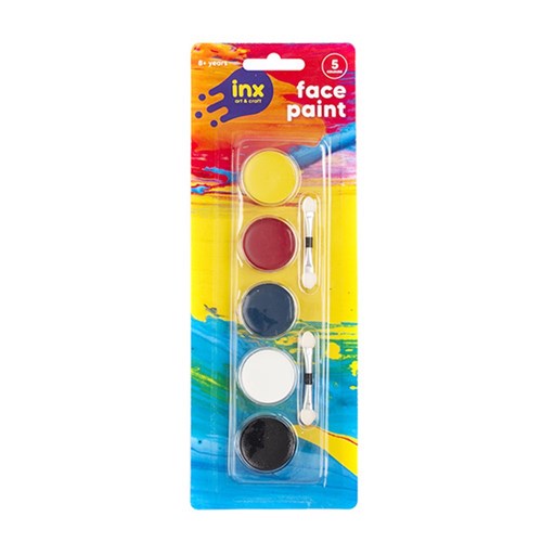 1pack Face Paint Set w 5 Col & 2 Foam Brushes
